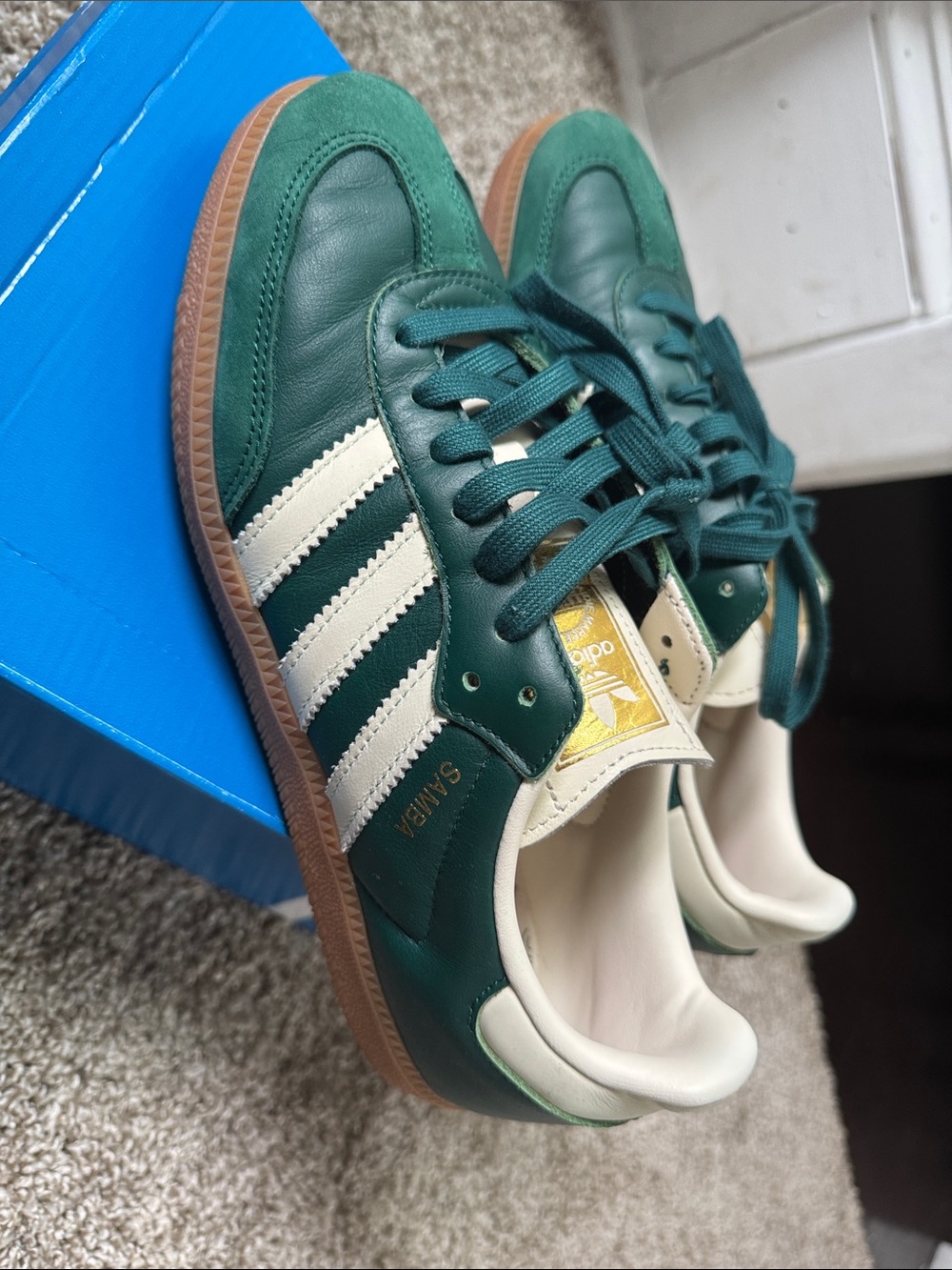 adidas Samba Green with White Stripes and Gum Sole - Picture 4 of 4